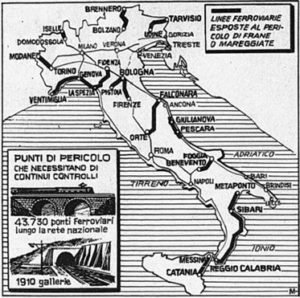 Una grafica del Corriere della Sera del 31 maggio 1978 sulle linee ferroviarie più esposte al rischio idrogeologico