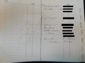 L'agenda di Edoardo Toscano con il numero di Ferracuti
