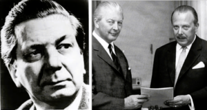 Hans-Christoph von Stauffenberg (s.) e Karl Theodor zu Guttenberg (d. insieme al cancelliere Kurt Georg Kiesinger), iniziatori del servizio segreto parallelo «Stauffenberg-Dienst»