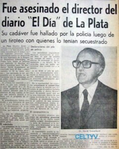 La pagina di un quotidiano argentino recante la notizia dell'omicidio di David Kreiselburd (fonte: pagina Facebook dedicata a Héctor Oscar Saraspe)
