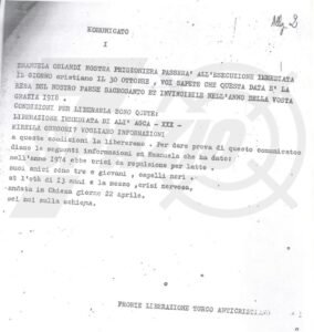 Casi Orlandi e Gregori. Komunicato 1 del 04-08-1983 firmato Fronte Turco Anticristiano di Liberazione Turkesh. 