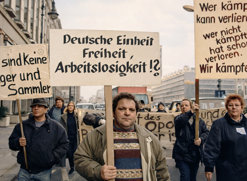 Manifestazione nella ex DDR contro disoccupazione e privatizzazioni dopo la riunificazione tedesca legate alla Treuhand